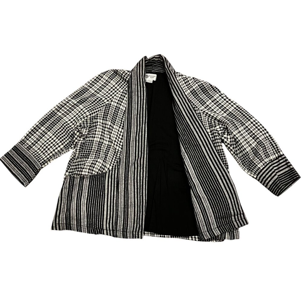 Winter Sun Plaid Jacket, Pockets, Black White S/M